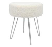 Harbour Housewares Round Boucle Footstool - Small Ottoman Footrest Accent Stool Gold Base in Silver Harbour Housewares Silver