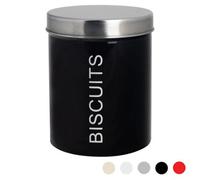 Harbour Housewares Round Metal Kitchen Biscuit Tin - Black - Round Metal Cookie Jar Canister Caddy