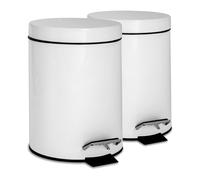 Harbour Housewares Round Stainless Steel Pedal Bins - 3 Litre - White - 2x Slim Kitchen Bathroom Rubbish Trash Can Garbage Dustbin Bins with Lid