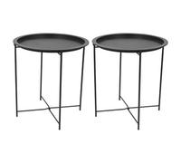 Harbour Housewares Round Steel Tray Tables - Matt Black - Pack Of 2
