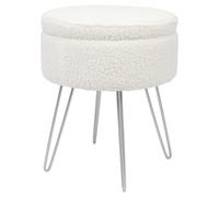 Harbour Housewares Round Storage Boucle Footstool Ottoman Footrest Accent Stool - Cream in Silver Harbour Housewares Silver