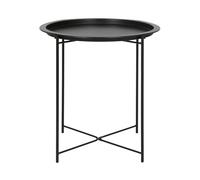 Harbour Housewares Round Tray Table with Removable Tray - Matte Black Steel Bed Side Table Raised Lip Serving Dish Compact Collapsible Folding Stand for Bedroom, Home and Office