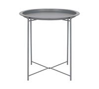 Harbour Housewares Round Tray Table with Removable Tray - Pack of 1 - Matte Grey Steel Bed Side Table Raised Lip Serving Dish Compact Collapsible Folding Stand for Bedroom, Home and Office