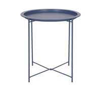 Harbour Housewares Round Tray Table with Removable Tray - Pack of 1 - Matte Navy Steel Bed Side Table Raised Lip Serving Dish Compact Collapsible Folding Stand for Bedroom, Home and Office