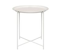 Harbour Housewares Round Tray Table with Removable Tray - Pack of 1 - Matte White Steel Bed Side Table Raised Lip Serving Dish Compact Collapsible Folding Stand for Bedroom, Home and Office