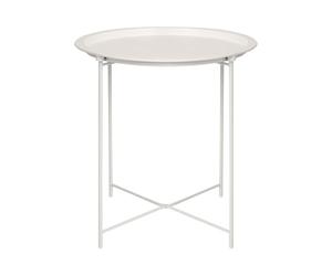 Harbour Housewares Round Tray Table with Removable Tray - Pack of 1 - Matte White Steel Bed Side Table Raised Lip Serving Dish Compact Collapsible Folding Stand for Bedroom, Home and Office