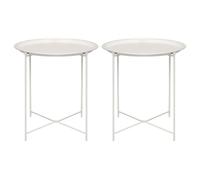 Harbour Housewares Round Tray Tables with Removable Trays - Pack of 2 - Matte White Steel Bed Side Table Raised Lip Serving Board Compact Collapsible Folding Table for Bedroom, Home and Office