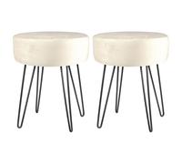Harbour Housewares Round Velvet Footstools - H40 x D35cm - Black Hairpin Legs - Pack of 2 in Cream Harbour Housewares Cream