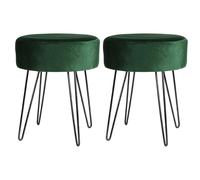 Harbour Housewares Round Velvet Footstools - H40 x D35cm - Black Hairpin Legs - Pack of 2 in Green Harbour Housewares Green