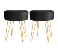 Harbour Housewares Round Velvet Footstools - H40 x D35cm - Gold Hairpin Legs - Pack of 2 in Black Harbour Housewares Black