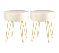 Harbour Housewares Round Velvet Footstools - H40 x D35cm - Gold Hairpin Legs - Pack of 2 in Cream Harbour Housewares Cream