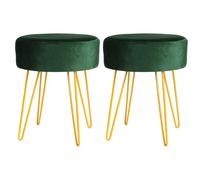 Harbour Housewares Round Velvet Footstools - H40 x D35cm - Gold Hairpin Legs - Pack of 2 in Green Harbour Housewares Green
