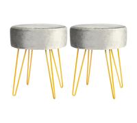 Harbour Housewares Round Velvet Footstools - H40 x D35cm - Gold Hairpin Legs - Pack of 2 in Grey Harbour Housewares Grey