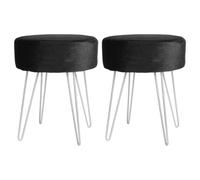Harbour Housewares Round Velvet Footstools - H40 x D35cm - Silver Legs - Pack of 2 in Black Harbour Housewares Black
