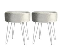 Harbour Housewares Round Velvet Footstools - H40 x D35cm - Silver Legs - Pack of 2 in Grey Harbour Housewares Grey