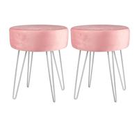 Harbour Housewares Round Velvet Footstools - H40 x D35cm - Silver Legs - Pack of 2 in Pink Harbour Housewares Pink