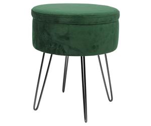 Harbour Housewares Round Velvet Storage Footstool - H45 x D36cm - Black Legs in Green Harbour Housewares Green