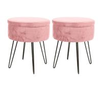 Harbour Housewares Round Velvet Storage Footstools - H45 x D36cm - Black Legs - Pack of 2 in Pink Harbour Housewares Pink