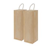 Harbour Housewares Single Bottle Wooden Wine Boxes - Natural - 2X Wooden Storage Holder Display Carrier Crate (Empty)