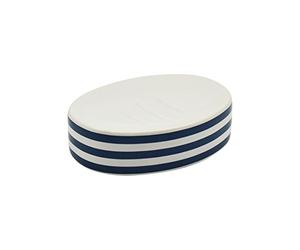 Harbour Housewares Soap Dish - Glazed Ceramic Bathroom Sink Holder Saver - Navy Stripe