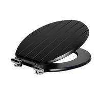 Harbour Housewares Soft Close Toilet Seat - Black Mdf Grooved Lid Easy Install Durable Bathroom Accessory With Quiet Close