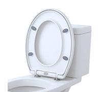Harbour Housewares Soft Close Oval Toilet Seat Universal Quick Release | White Antibacterial Loo Lid with Easy Install Universal Hinges, Fixings & Fittings for Bathroom Toilet Replacement