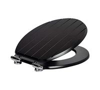 Harbour Housewares Soft Close Wooden Toilet Seat - Black - Pack of 1 | Oval-Shaped Antibacterial Loo Lid with Easy Install Universal Hinges, Fixings & Fittings for Bathroom Toilet Replacement