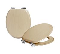 Harbour Housewares Soft Close Wooden Toilet Seat - Light Oak - Pack of 2 | Oval-Shaped Antibacterial Loo Lid with Easy Install Universal Hinges, Fixings & Fittings for Bathroom Toilet Replacement