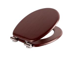 Harbour Housewares Soft Close Wooden Toilet Seat - Mahogany - Pack of 1 | Oval-Shaped Antibacterial Loo Lid with Easy Install Universal Hinges, Fixings & Fittings for Bathroom Toilet Replacement