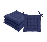 Harbour Housewares Square Seat Pads Pack of 4-40 x 40cm Thick Cushions with Ties, Indoor Outdoor Chair Seat Pads for Dining Chairs, Garden, Patio & Bistro Seating - Navy