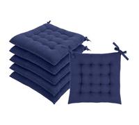 Harbour Housewares Square Seat Pads Pack of 6-40 x 40cm Thick Cushions with Ties, Indoor Outdoor Chair Seat Pads for Dining Chairs, Garden, Patio & Bistro Seating - Navy