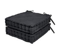 Harbour Housewares Square Seat Pads Pack of 2-40 x 40cm Extra Thick Cushions with Ties, Indoor Outdoor Chair Seat Pads for Dining Chairs, Garden, Patio & Bistro Seating - Black