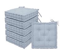 Harbour Housewares Square Seat Pads Pack of 6-40 x 40cm Extra Thick Cushions with Ties, Indoor Outdoor Chair Seat Pads for Dining Chairs, Garden, Patio & Bistro Seating - Blue Stripe