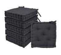 Harbour Housewares Square Seat Pads Pack of 6-40 x 40cm Extra Thick Cushions with Ties, Indoor Outdoor Chair Seat Pads for Dining Chairs, Garden, Patio & Bistro Seating - Black