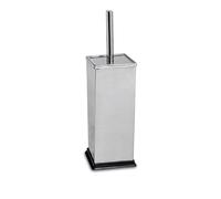 Harbour Housewares Square Stainless Steel Toilet Brush & Holder - Chrome | 16 x 16cm Base, 24.5cm Height, Rust-Resistant Construction, Enclosed Brush Storage, Built-In Lid, Square Freestanding Design