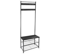 Harbour Housewares Square Steel Coat Rack With Storage Bench - Black Frame & Black Wood