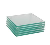 Harbour Housewares Square Tempered Glass Drinks Coasters 10cm - Pack of 6 | 10cm Size, Heat-Resistant Surface, Non-Slip Rubber Feet, Tabletop Protection, Scratch & Stain Protection, Easy-Clean Finish