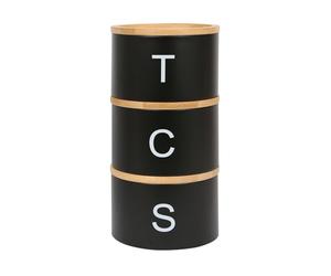 Harbour Housewares Stackable Tea Coffee Sugar Canisters with Bamboo Lids - Black - Stacking 3pc Tea Coffee and Sugar Canisters Set Airtight Kitchen Organiser Food Storage Jars