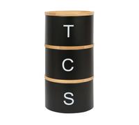 Harbour Housewares Stacking Tea Coffee Sugar Canister Set With Bamboo Lids - Black - 3Pc - Kitchen Storage Canister Tin