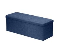 Harbour Housewares Storage Ottoman - 111 X 37 X 39Cm - Navy Linen Large Foldable Bedroom Chest Box Blanket Bench Seat With Lid