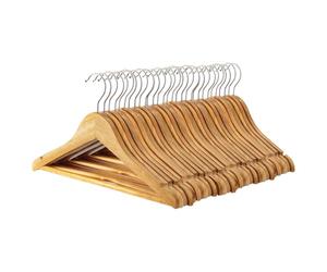 Harbour Housewares Strong Natural Wooden Children's Coat Hangers with 360 Degree Rotatory Hook | Pack of 30 | Wood Clothes Hangers with Trouser Bar and Non Slip Shoulder Notches Wardrobe Storage