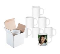 Harbour Housewares Sublimation Mugs 350ml - Pack of 6 Blank White Ceramic Coffee Cups with Large Handle Dishwasher Safe DIY Personalised Heat Press Printing Tea Mugs Individually Packed Gift Boxed