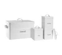 Harbour Housewares Tea Coffee Sugar & Bread Canisters - White - 4 Piece