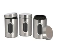 Harbour Housewares Tea Coffee Sugar Canisters Set - 3 Piece - Brushed Kitchen Canisters with Airtight Lids & Transparent Viewing Window - Stainless Steel Storage Tins for Kitchen Bench or Pantry