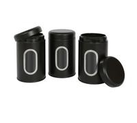 Harbour Housewares Tea Coffee Sugar Canisters Set - Black - 3Pc Kitchen Canisters With Airtight Lids & Transparent Viewing Window