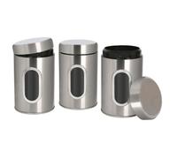 Harbour Housewares Tea Coffee Sugar Canisters Set - Brushed 3Pc Kitchen Canisters With Airtight Lids & Transparent Viewing Window