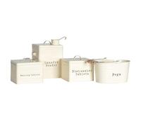 Harbour Housewares Utility Canisters Storage Set - Cream - 4pc Vintage Metal Storage Canister Caddy Tins for Laundry Detergent, Dishwasher & Washing Tablets, Clothes Pegs, Kitchen & Home Décor