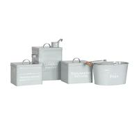 Harbour Housewares Utility Canisters Storage Set - Grey - 4pc Vintage Metal Storage Canister Caddy Tins for Laundry Detergent, Dishwasher & Washing Tablets, Clothes Pegs, Kitchen & Home Décor