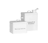 Harbour Housewares Utility Canisters Storage Set - White - 2pc Vintage Under Sink Metal Storage Canisters Kitchen Caddy Tins for Laundry Detergent, Washing Tablets, Kitchen Organisation & Home Décor