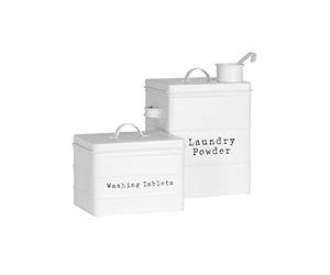 Harbour Housewares Utility Canisters Storage Set - White - 2pc Vintage Under Sink Metal Storage Canisters Kitchen Caddy Tins for Laundry Detergent, Washing Tablets, Kitchen Organisation & Home Décor